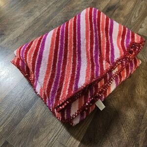 Plush Throw Blanket Pink Striped Fushsia Valentine's Colors Cozy Soft 58"X49